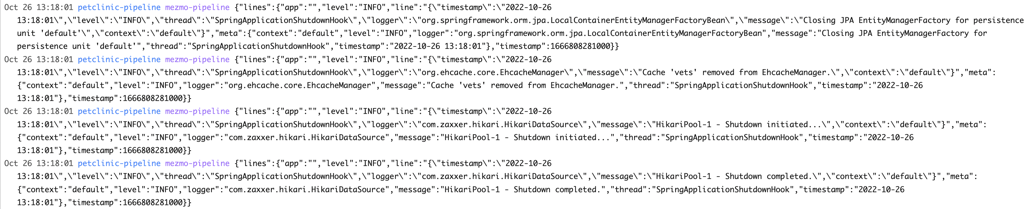 PetClinic Shutdown Logs
