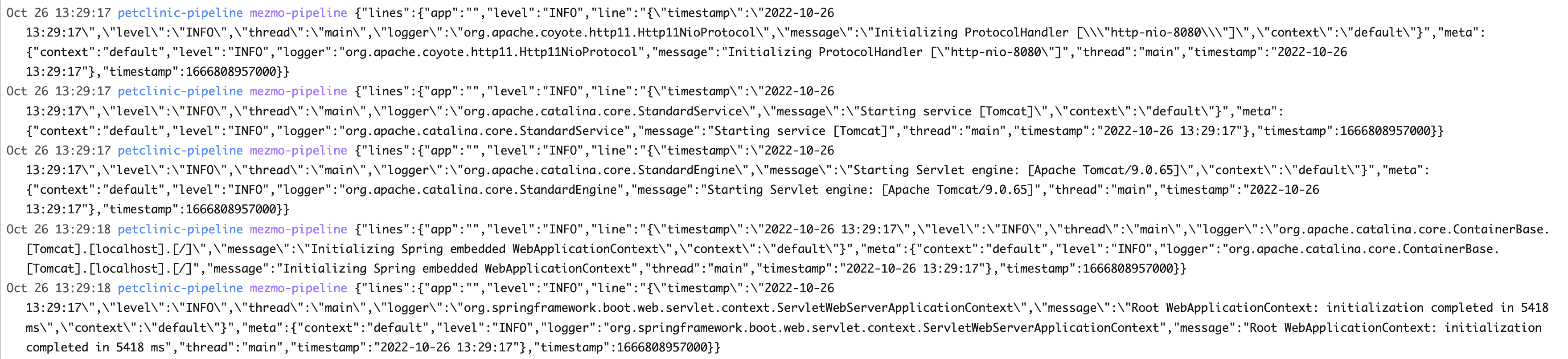 PetClinic Startup Logs