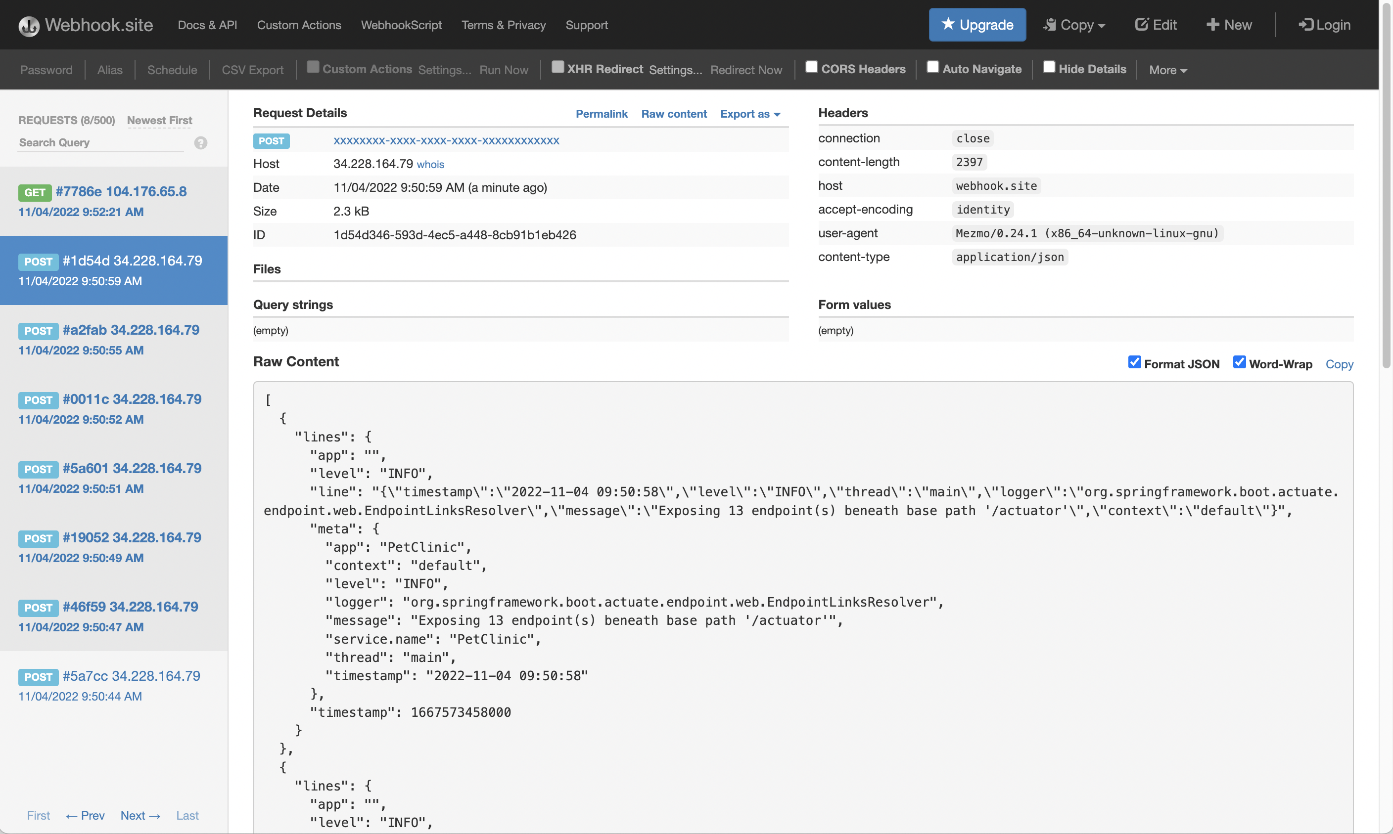 Pipeline with Webhook.site
