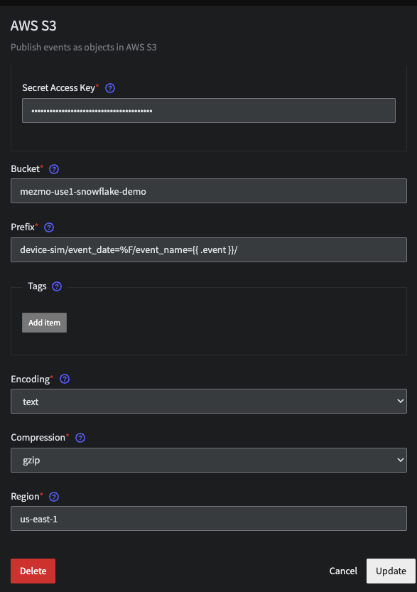 S3 Destination Definition
