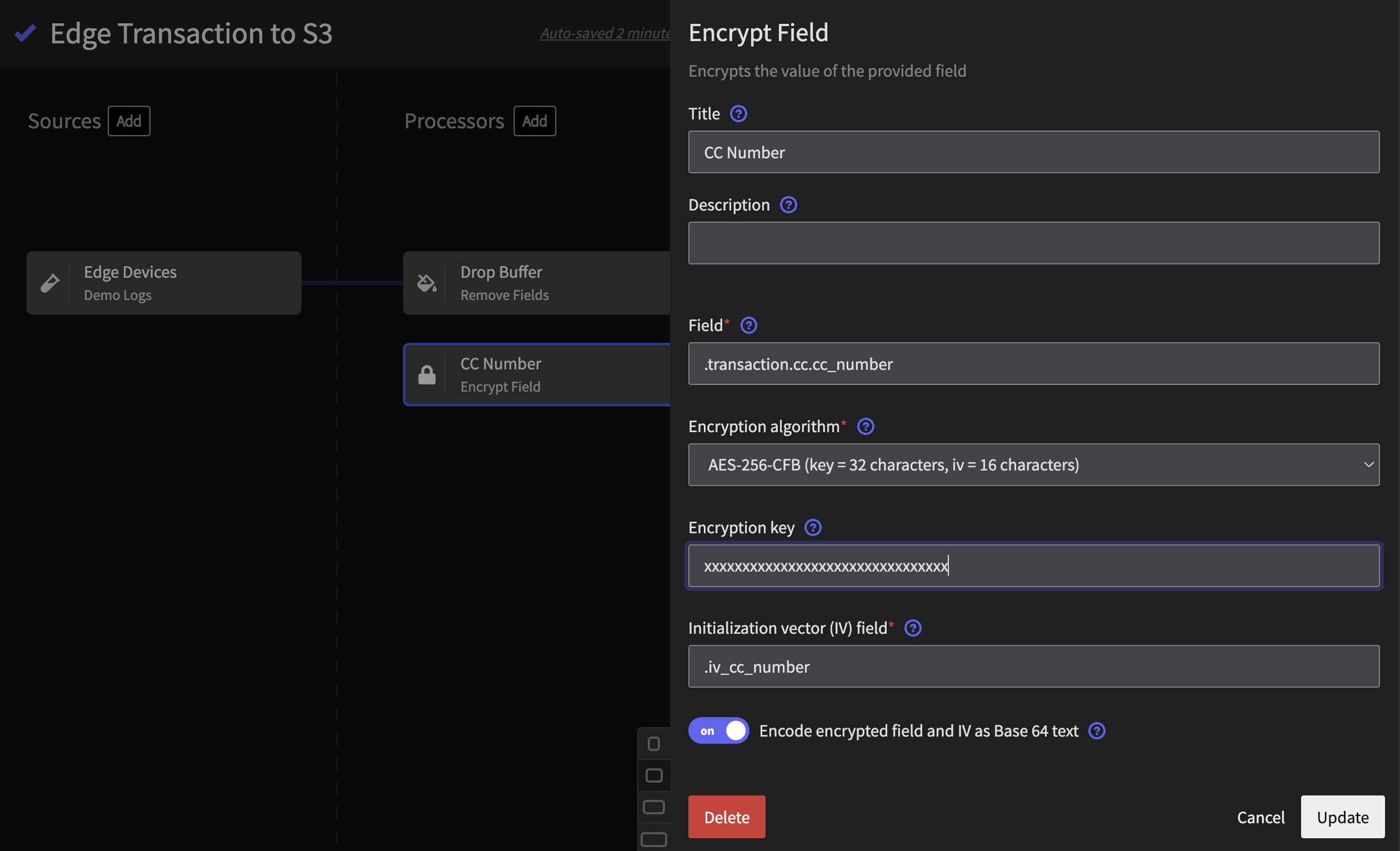 Encrypt CC Number Dialog